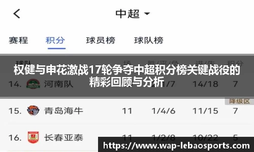 权健与申花激战17轮争夺中超积分榜关键战役的精彩回顾与分析